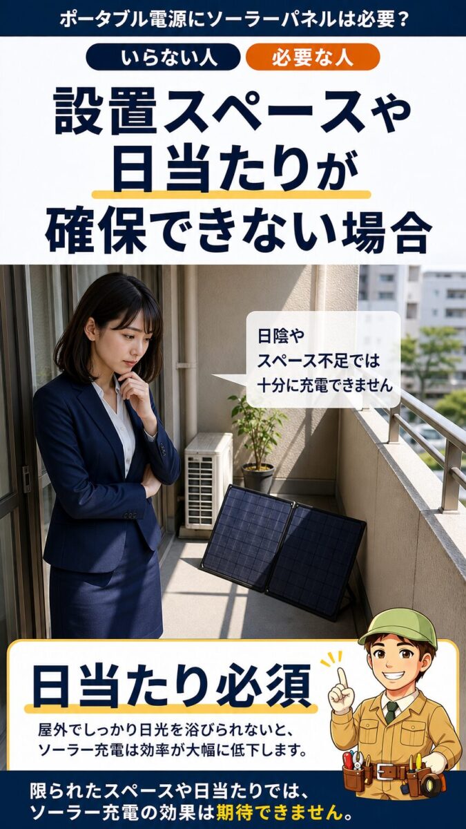 設置スペースや日当たりが不足するとソーラー充電が難しい画像
