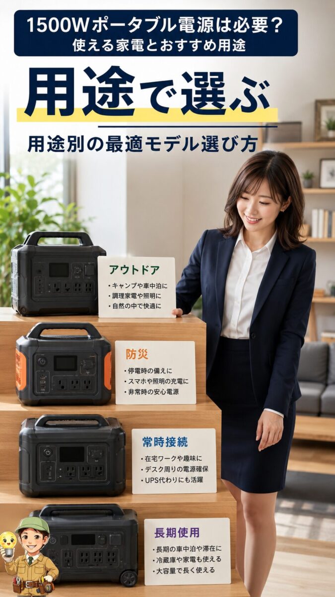1500Wクラスのポータブル電源を用途別に選ぶ比較画像