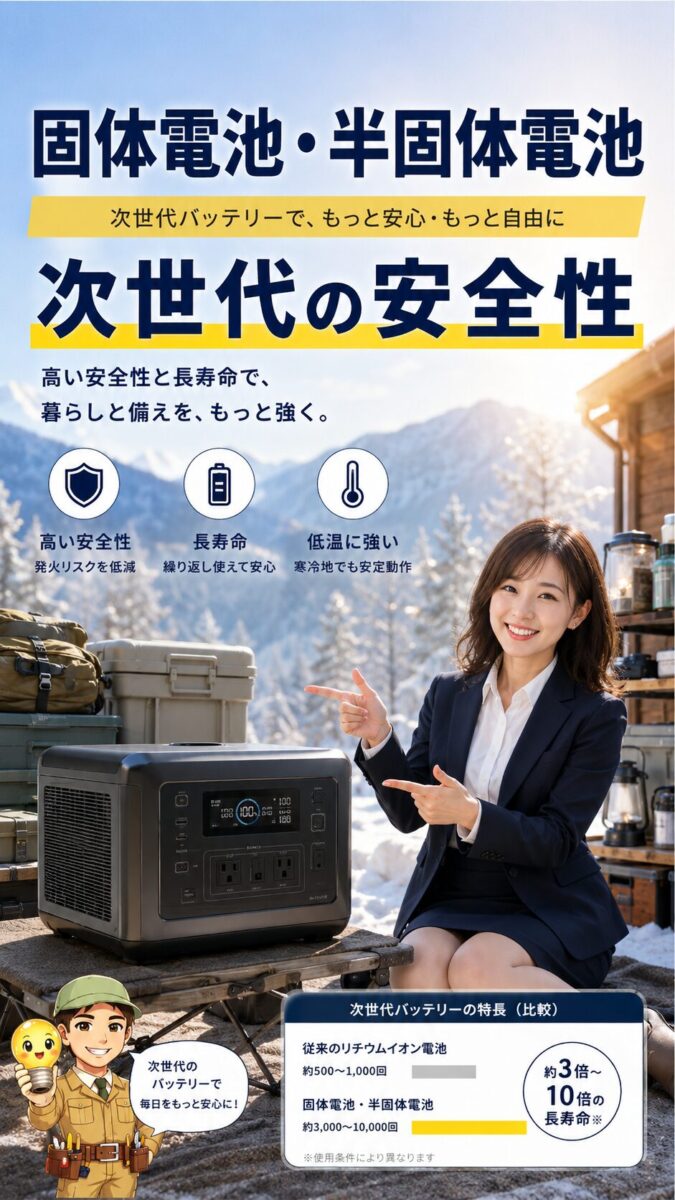 固体電池と半固体電池の高い安全性と過酷環境への対応力を表現した画像
