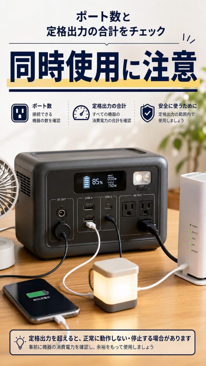ポート数と同時使用時の合計出力を確認する画像