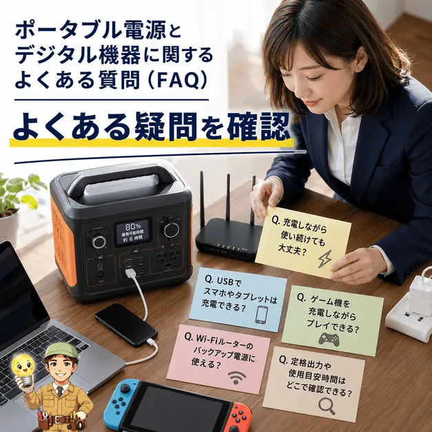 ポータブル電源とデジタル機器に関するFAQを表す画像