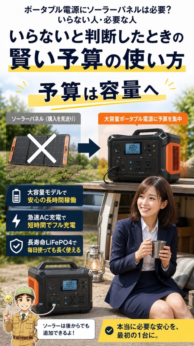 ソーラーパネルが不要な場合に容量や急速充電へ予算を回す画像