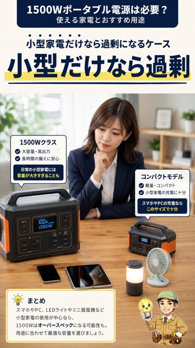 小型家電だけなら1500Wポータブル電源が過剰になる場面の画像