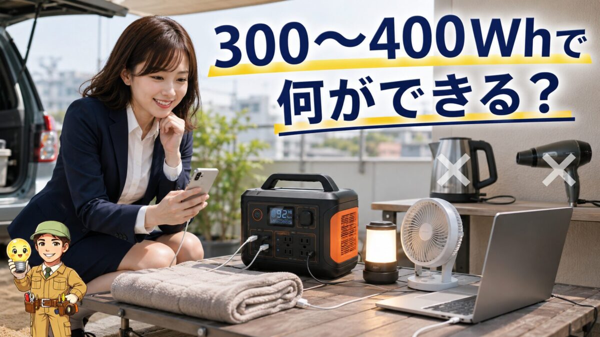 300〜400Whのポータブル電源で使える機器と使えない家電を示した画像