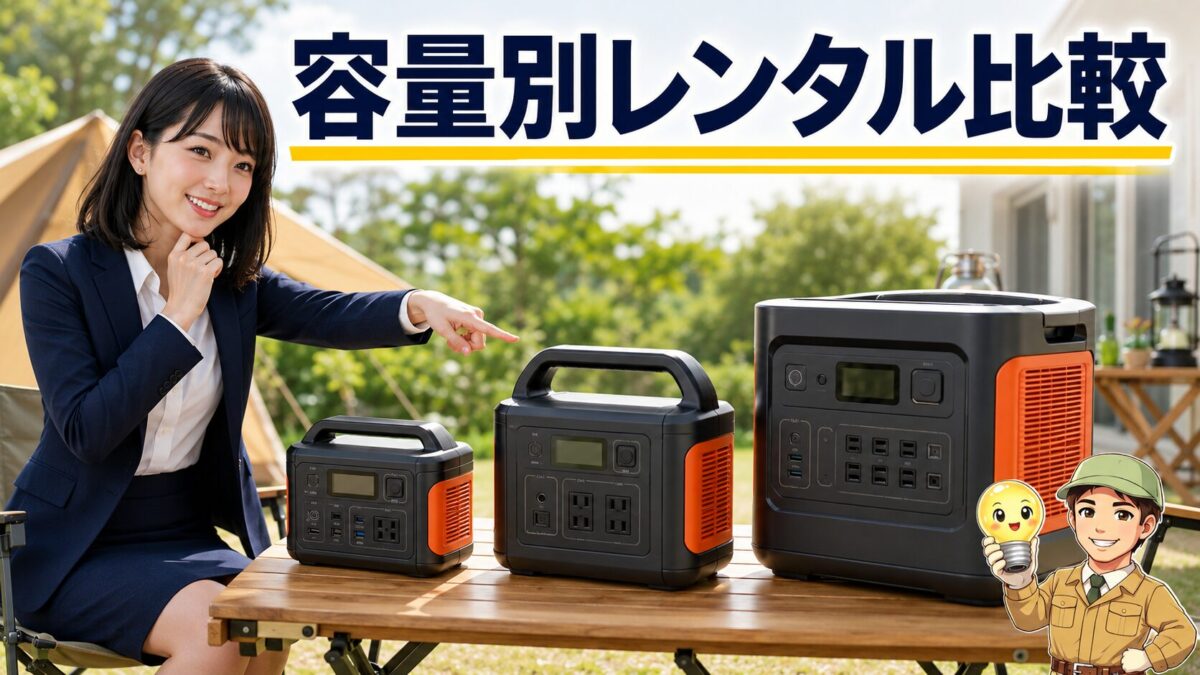 小容量から超大容量までのポータブル電源を比較してレンタル機種を選ぶ場面