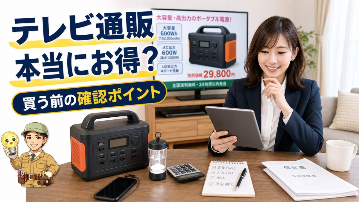 テレビショッピングのポータブル電源を購入前に比較するアイキャッチ画像