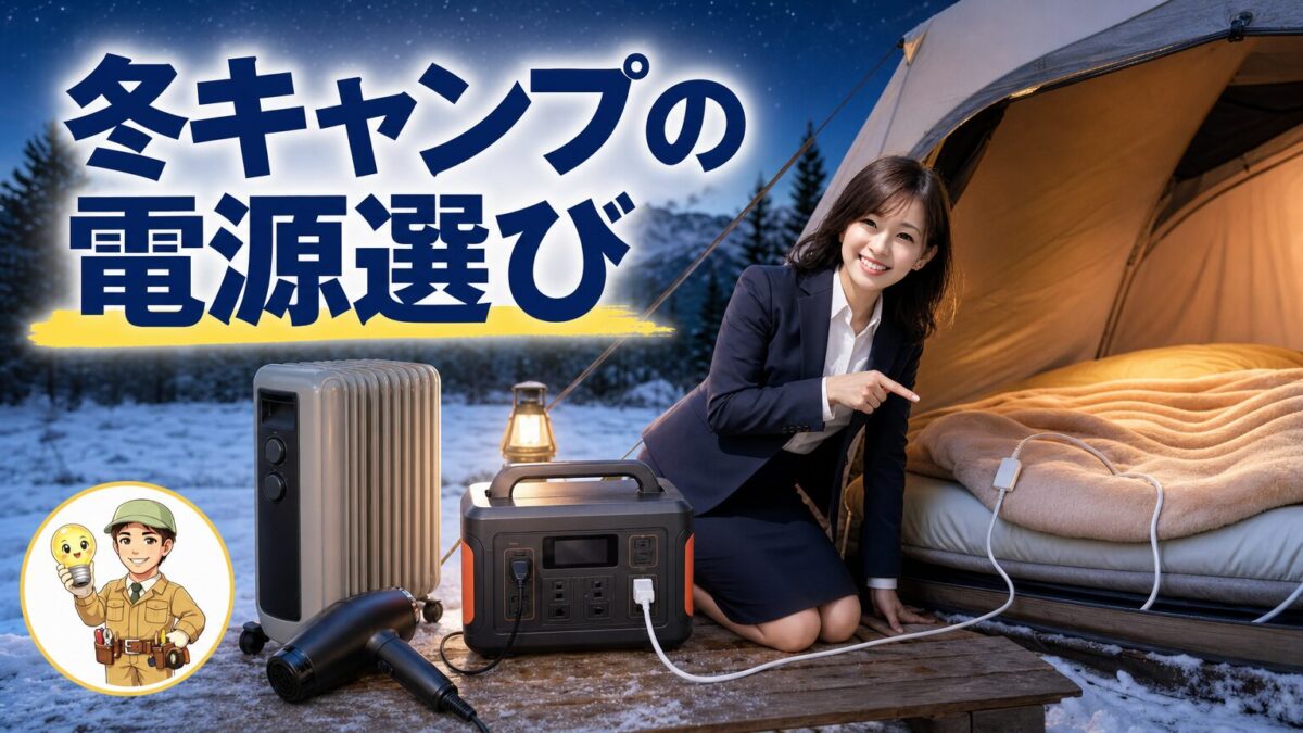 冬キャンプのテント内で電気毛布へ給電するポータブル電源