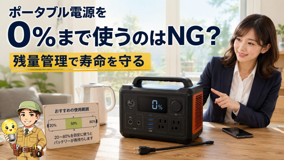 残量0%を表示するポータブル電源とバッテリー寿命を守る残量管理