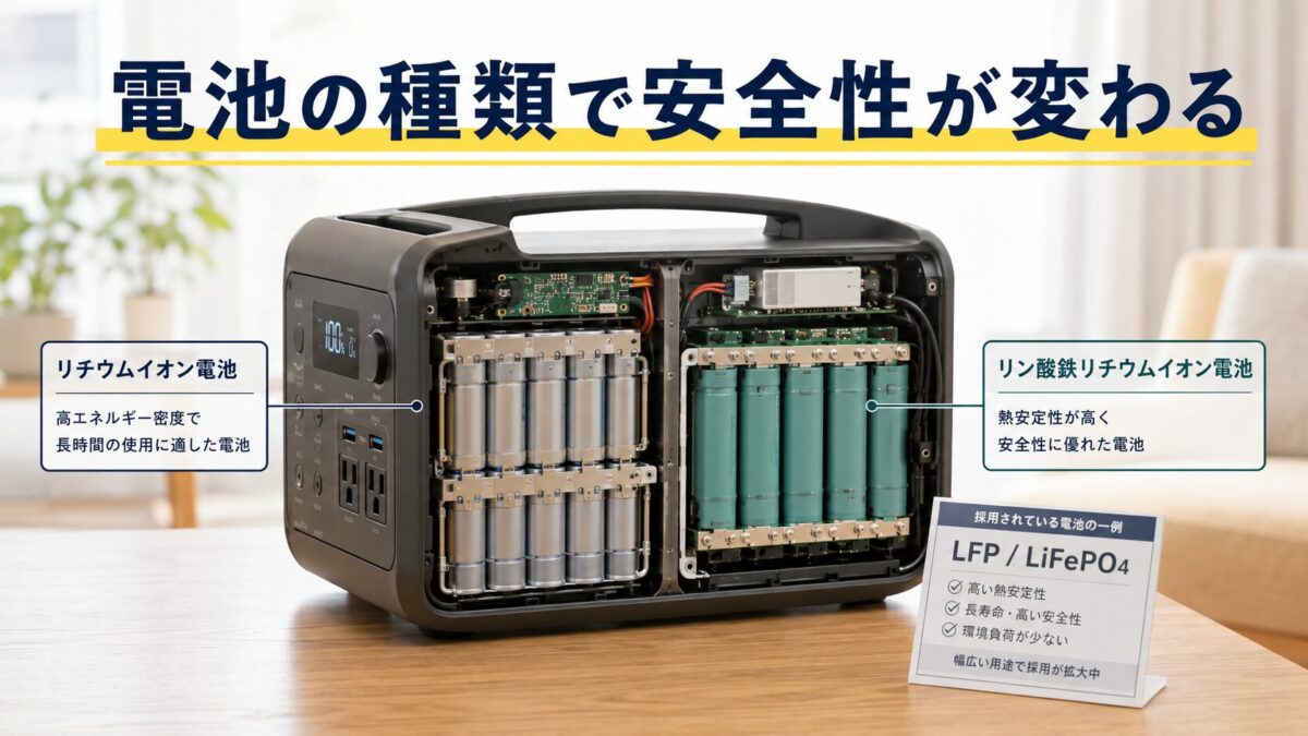 ポータブル電源に使われるリチウムイオン電池とリン酸鉄リチウム電池の違い