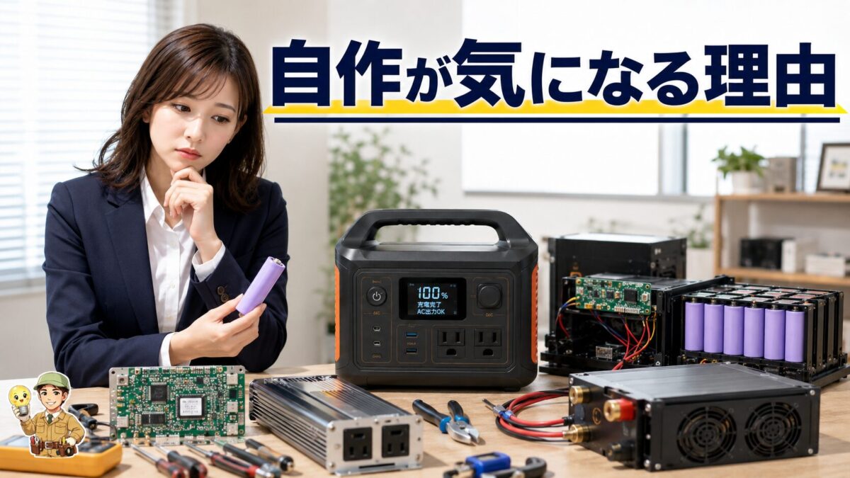 ポータブル電源を自作したいと考える理由を表現した画像