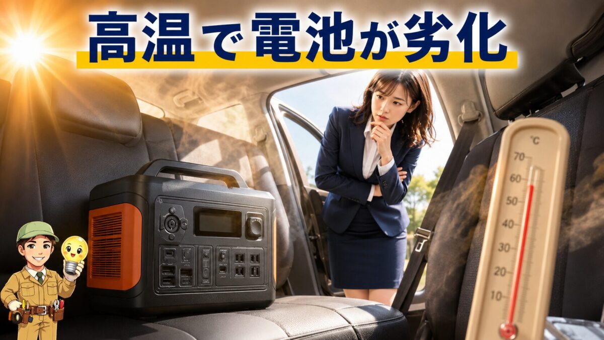 高温の車内でバッテリー劣化の危険にさらされるポータブル電源