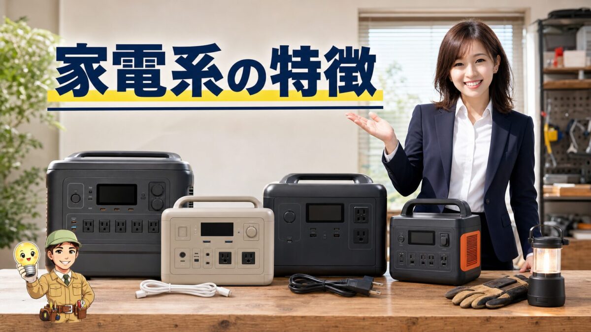 家電メーカー系ポータブル電源の特徴を示す比較イメージ画像