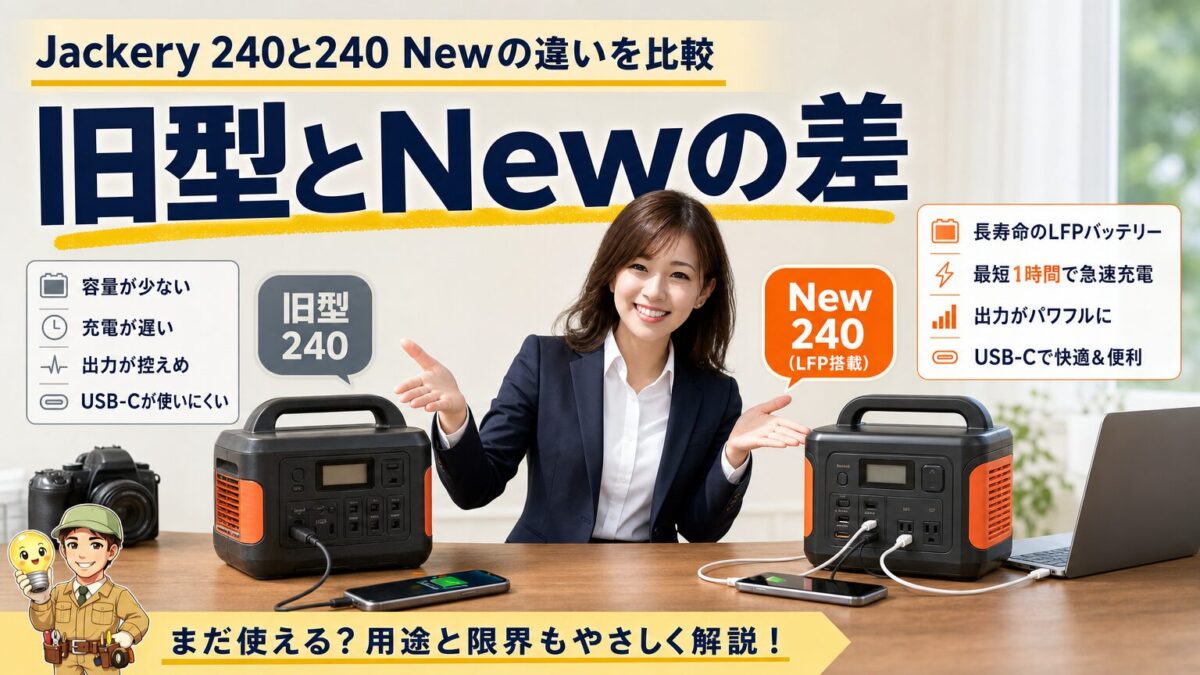 Jackery 240と240 Newの性能差を比較する画像