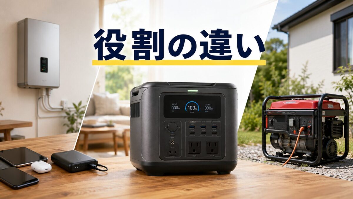 家庭のコンセントで充電したポータブル電源を屋外へ持ち運ぶ様子
