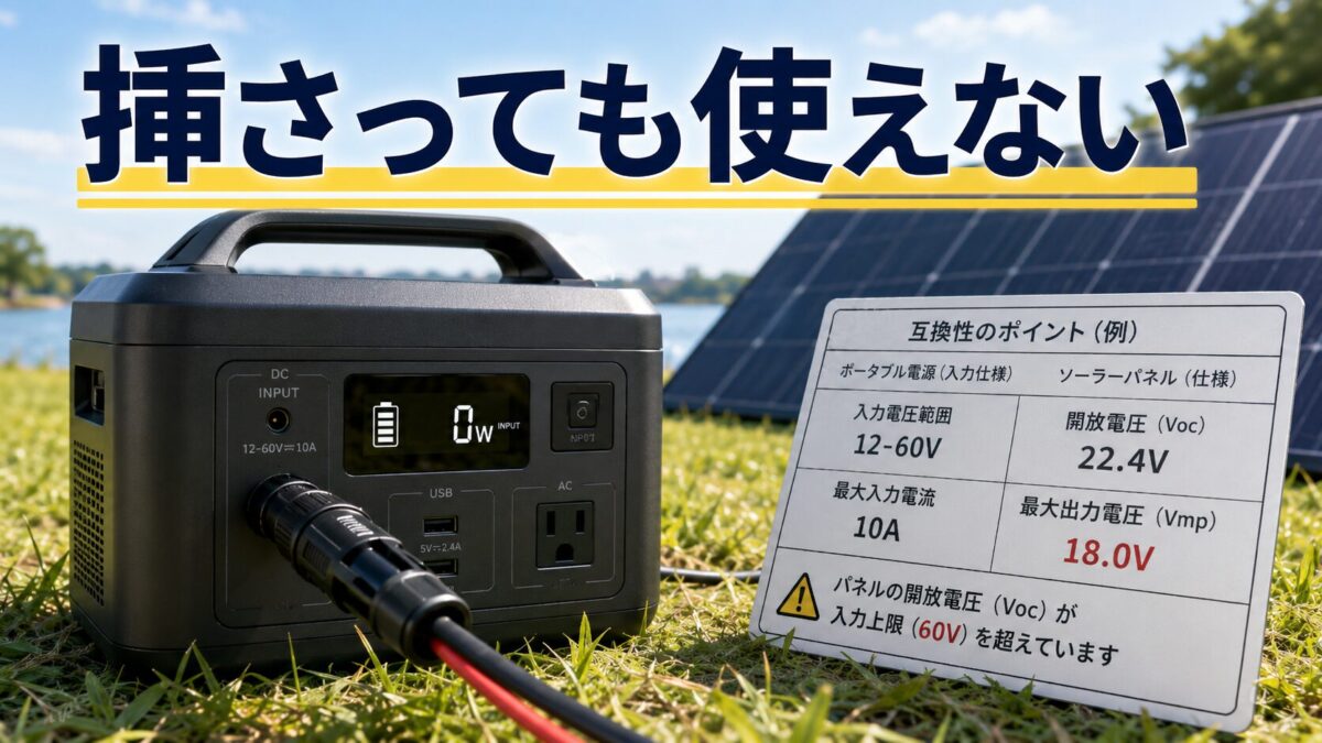 端子が挿さっても入力仕様が合わず充電できないポータブル電源