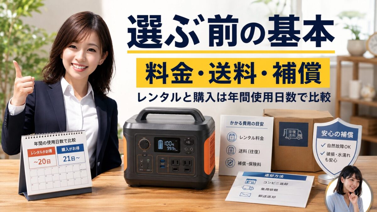 ポータブル電源レンタルの料金や送料や補償を確認する基本ポイント