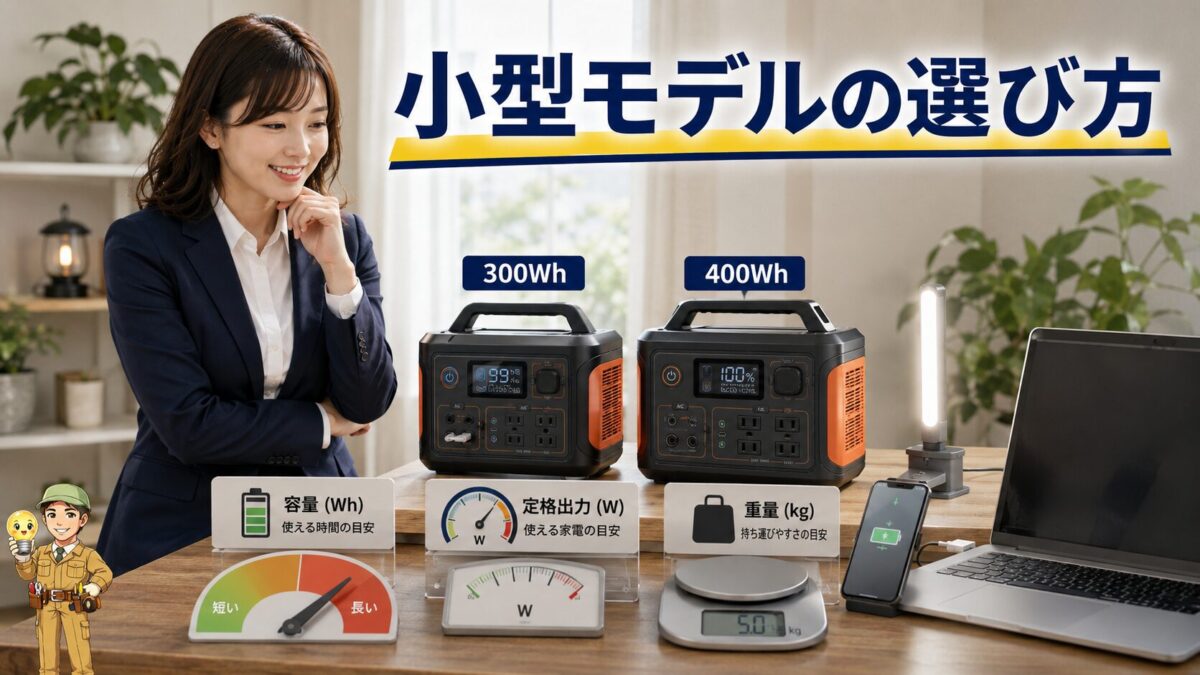 300Whと400Whの容量や出力と携帯性を比較するポータブル電源画像