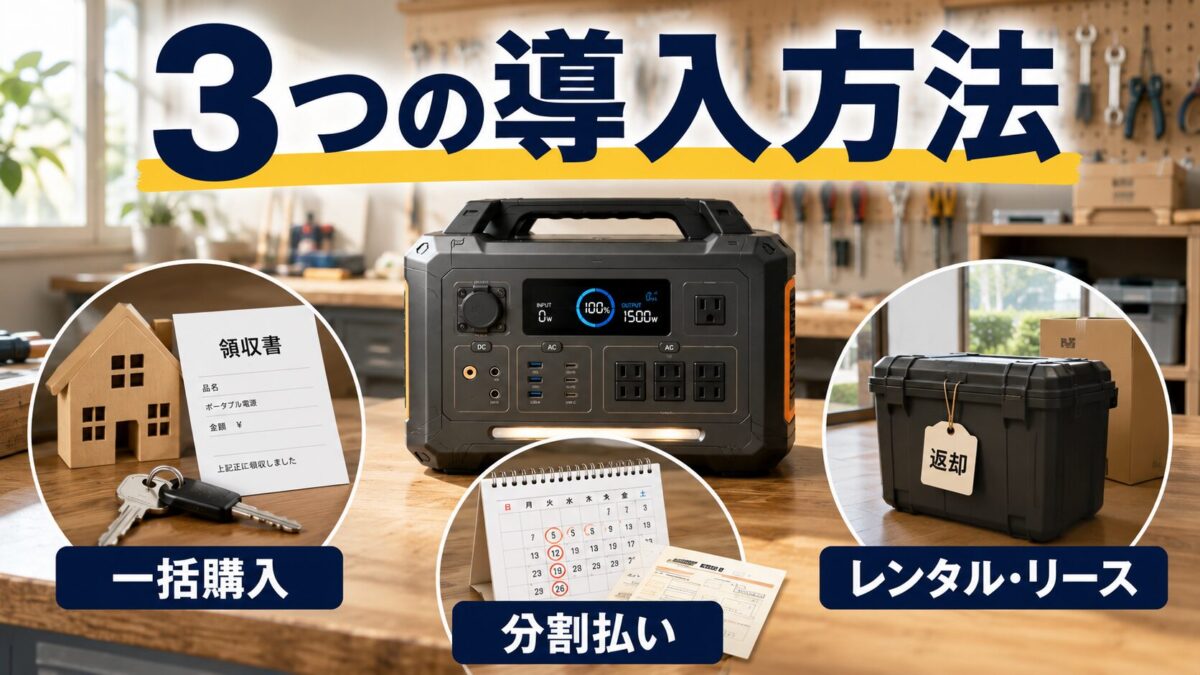 ポータブル電源の一括購入・分割払い・レンタルとリースを比較する画像
