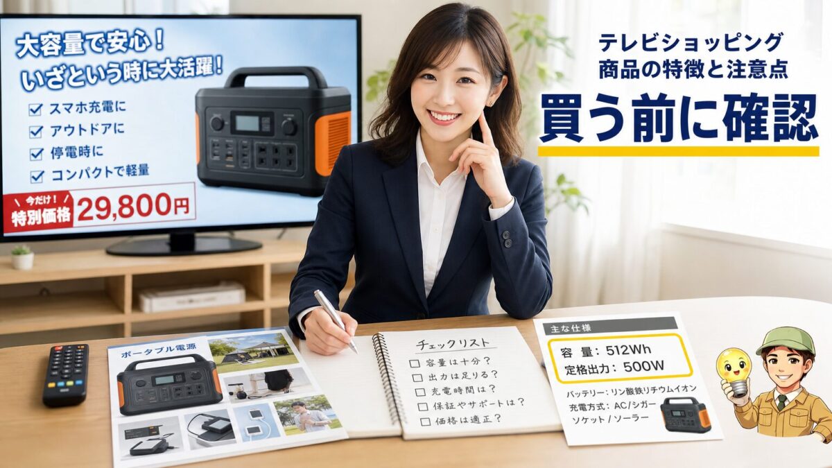 テレビショッピング商品の特徴と購入前の注意点を示す画像