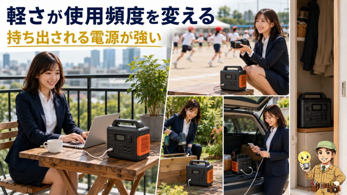 小型ポータブル電源が日常のさまざまな場面で頻繁に使われる画像