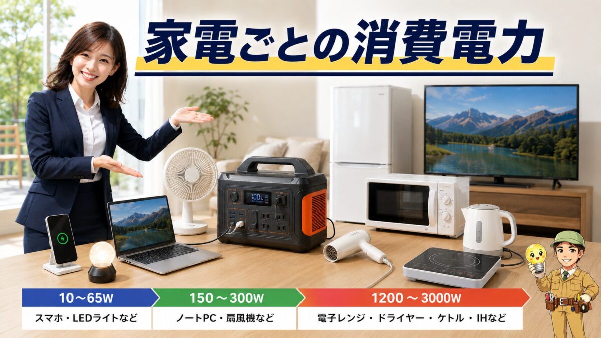 小型家電から高出力家電までの消費電力を比較した一覧