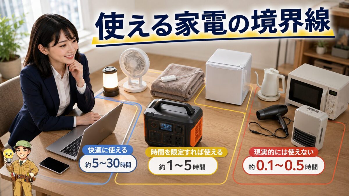 300〜400Whで使える家電と条件付きで使える家電を分類した画像