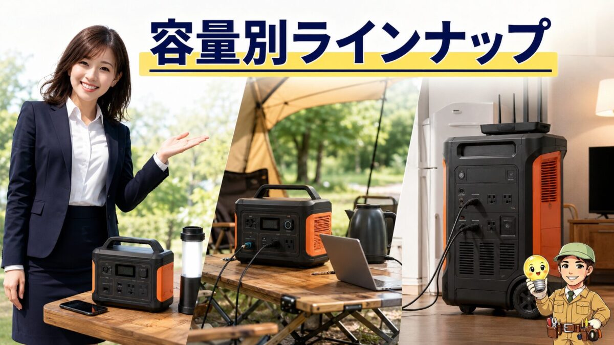 用途が異なる小容量・中容量・超大容量のポータブル電源