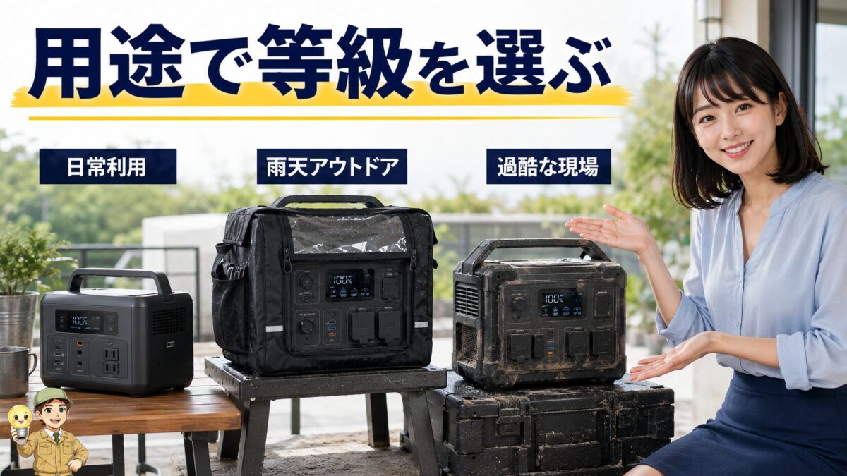 利用環境に合わせて防水防塵等級を選ぶポータブル電源の比較