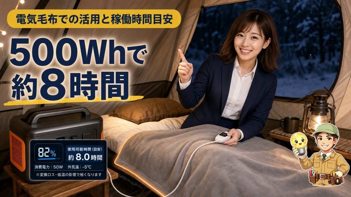 500Whのポータブル電源で一晩使う冬キャンプ用電気毛布