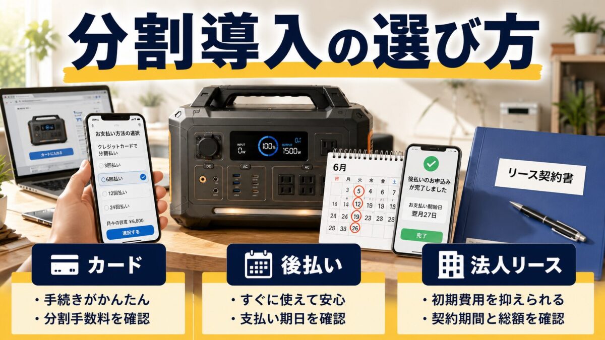 クレジットカード・後払い・法人リースによるポータブル電源の導入方法
