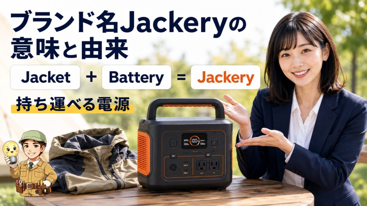 JacketとBatteryを組み合わせたJackeryのブランド名の由来を表す画像