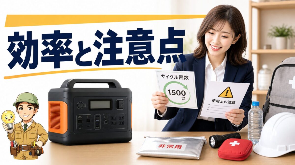 LACITAの充電効率とサイクル寿命の注意点を示す画像
