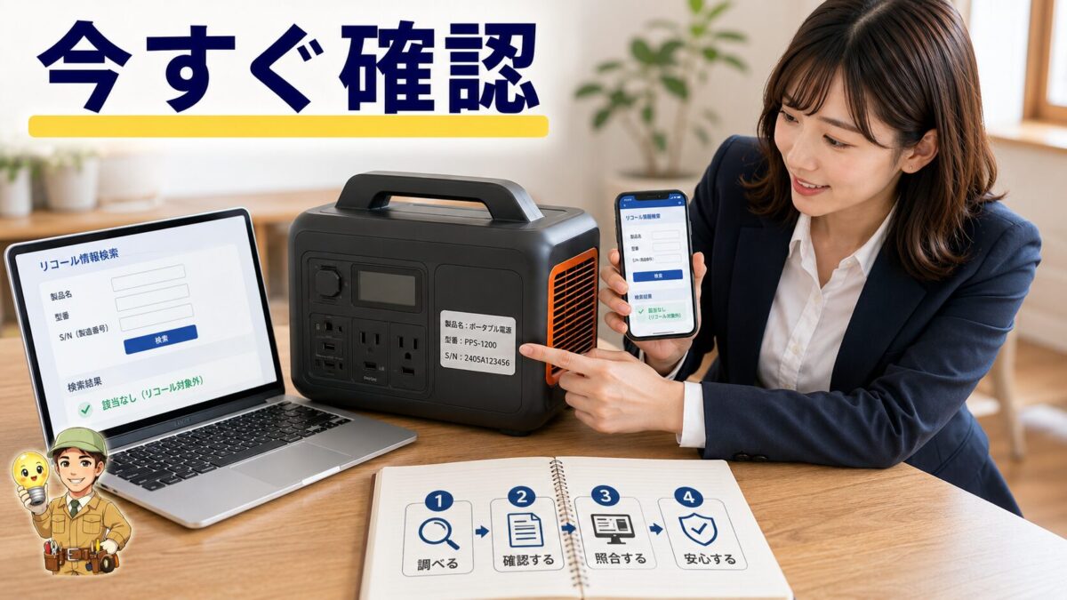 ポータブル電源の型番をリコール検索画面と照合する様子