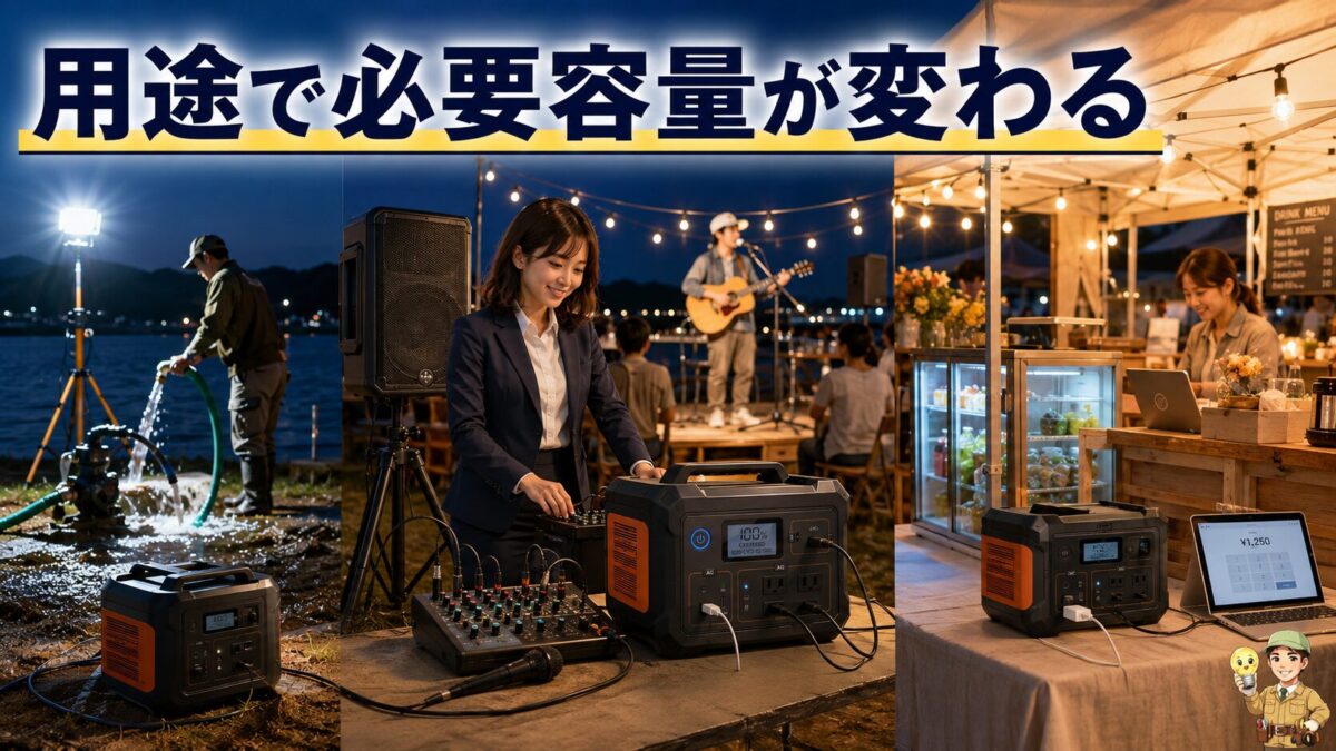 釣りと路上ライブとマルシェに合うポータブル電源の容量比較