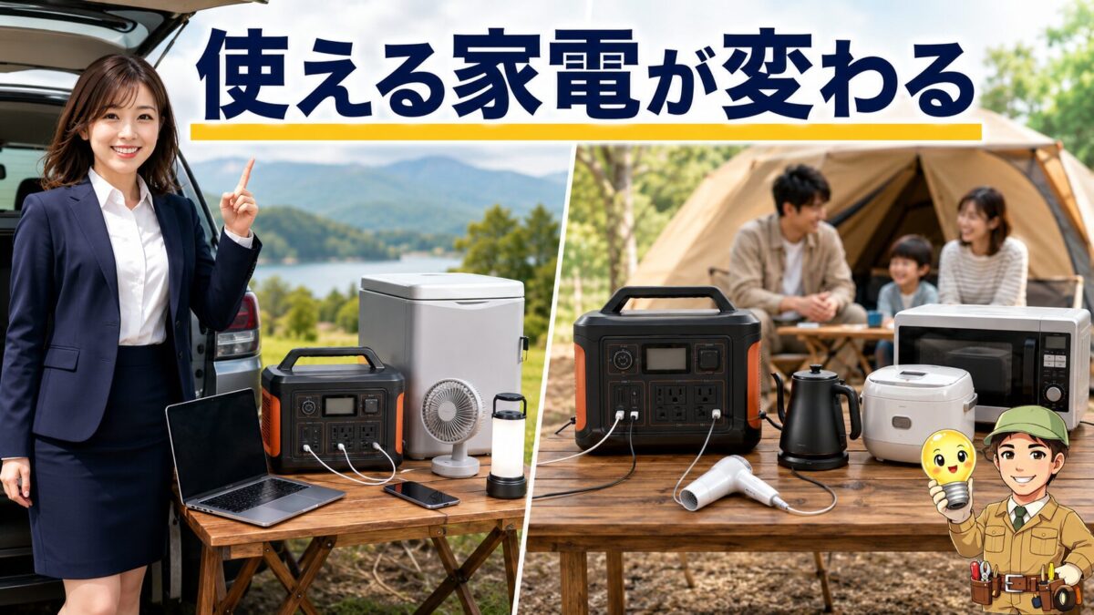 1000W級と1500W級のポータブル電源で使用する家電の違い
