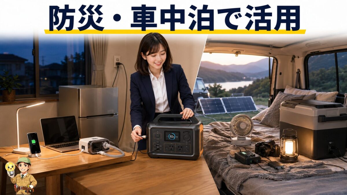 防災と車中泊でポータブル電源を活用する具体的な場面