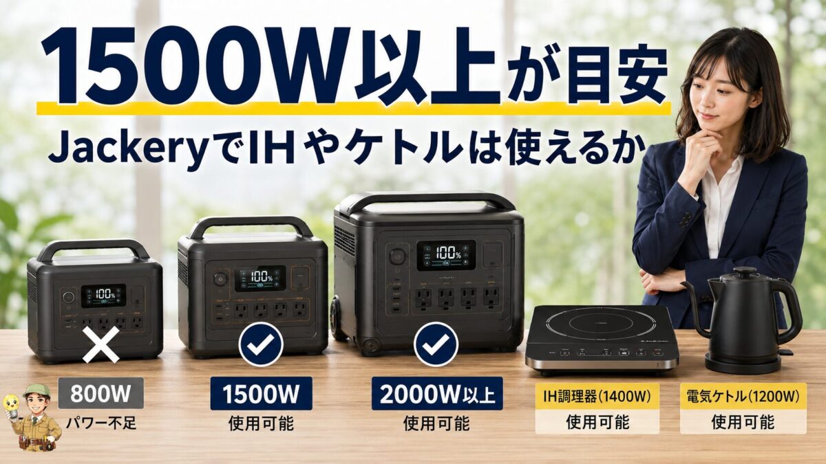 IHコンロや電気ケトルに対応する1500W以上のポータブル電源比較