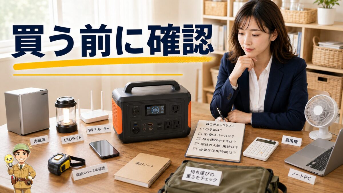 ポータブル電源の必要性を購入前に確認する様子