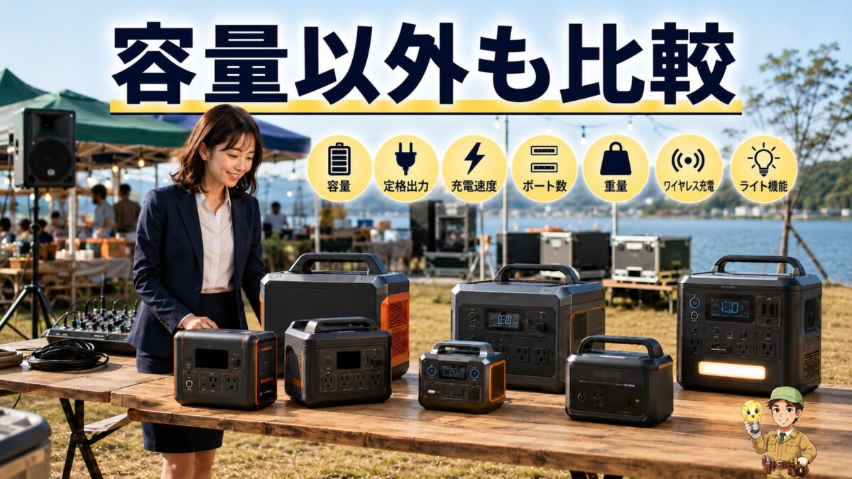 容量や出力や充電機能が異なる複数のポータブル電源