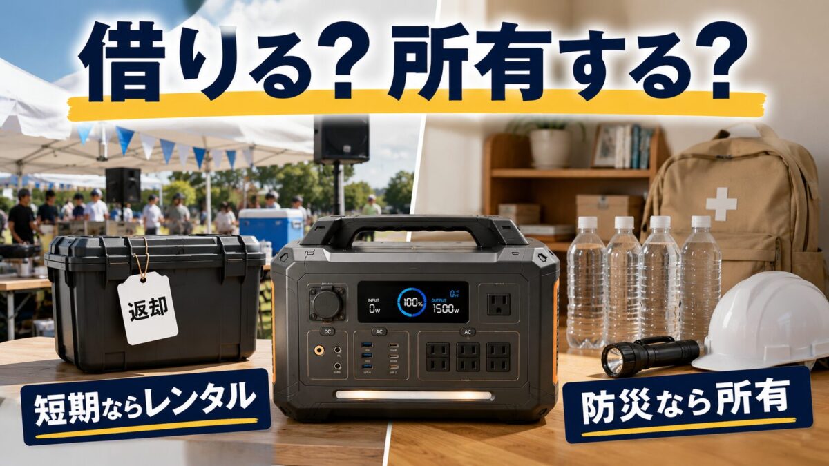 短期レンタルと防災用の所有を比較するポータブル電源の画像