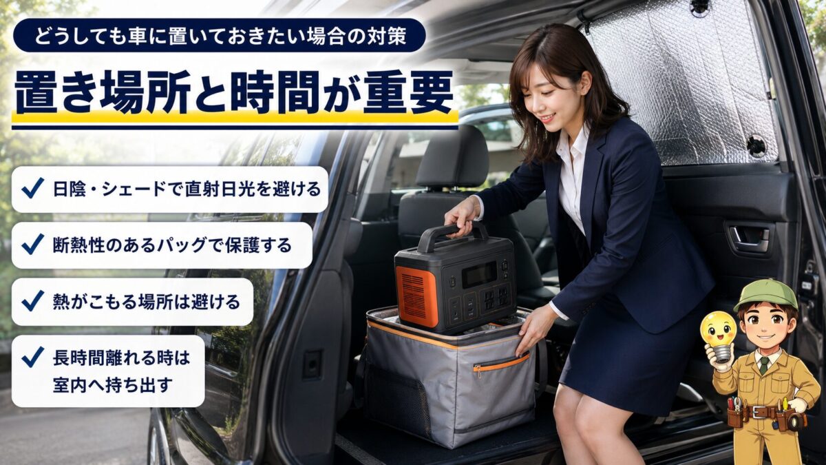 日陰駐車や保冷バッグを活用してポータブル電源を安全に保管する対策