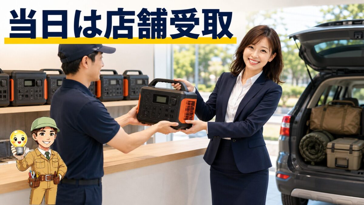 当日利用のため店舗でポータブル電源を受け取る利用者
