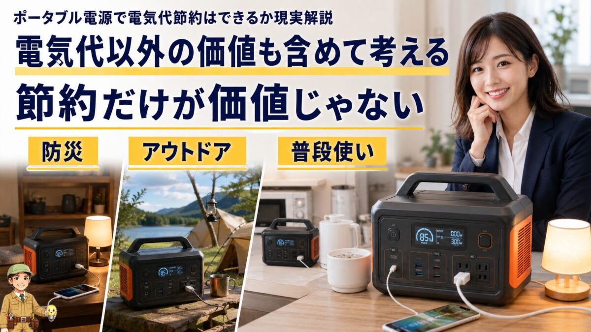 ポータブル電源を防災とアウトドアと普段使いに活用する多面的な価値のイメージ