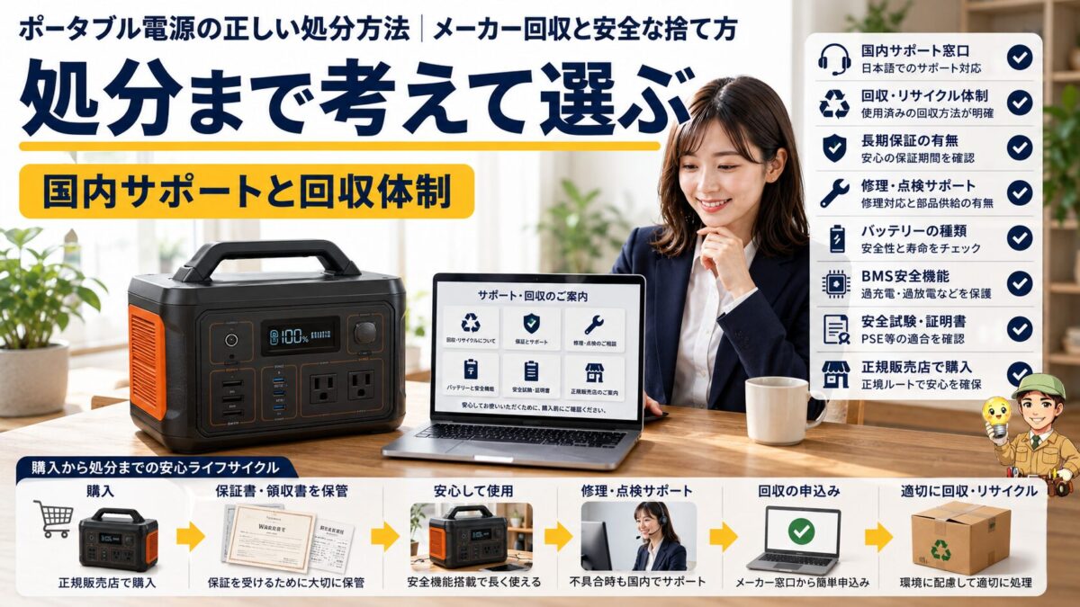国内サポートや回収体制を確認して選ぶポータブル電源