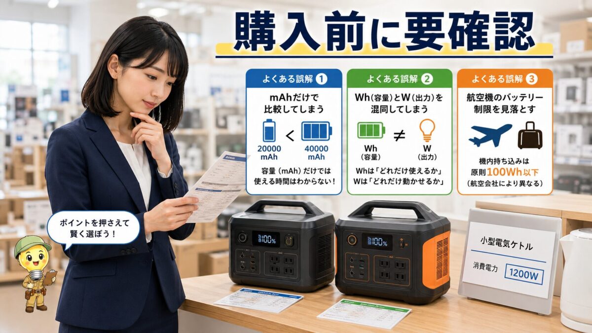 ポータブル電源購入前の比較ポイントと注意点を確認する画像