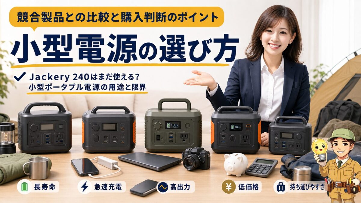競合する小型ポータブル電源を用途別に比較する画像