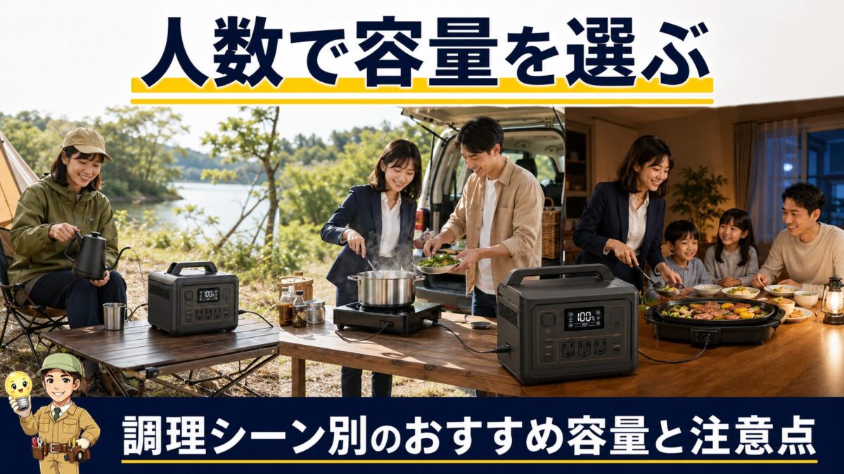 ソロ・夫婦・家族の調理シーンに合わせて容量を選ぶポータブル電源