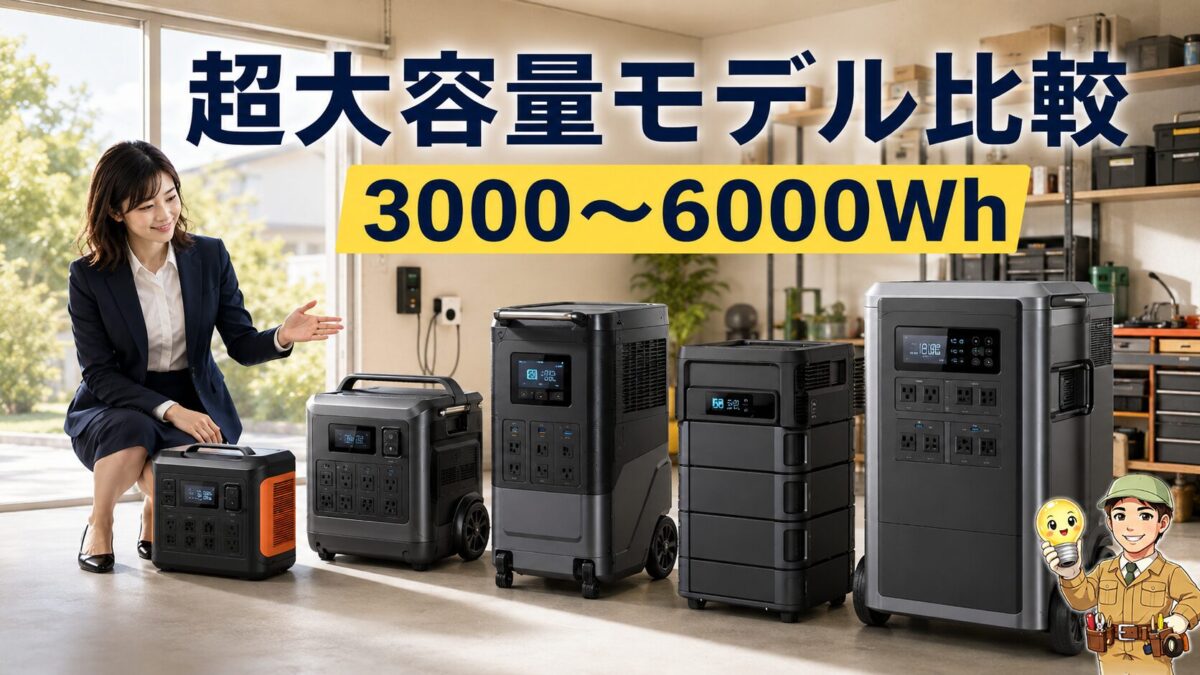 3000Whから6000Whクラスの大型ポータブル電源を並べた比較画像