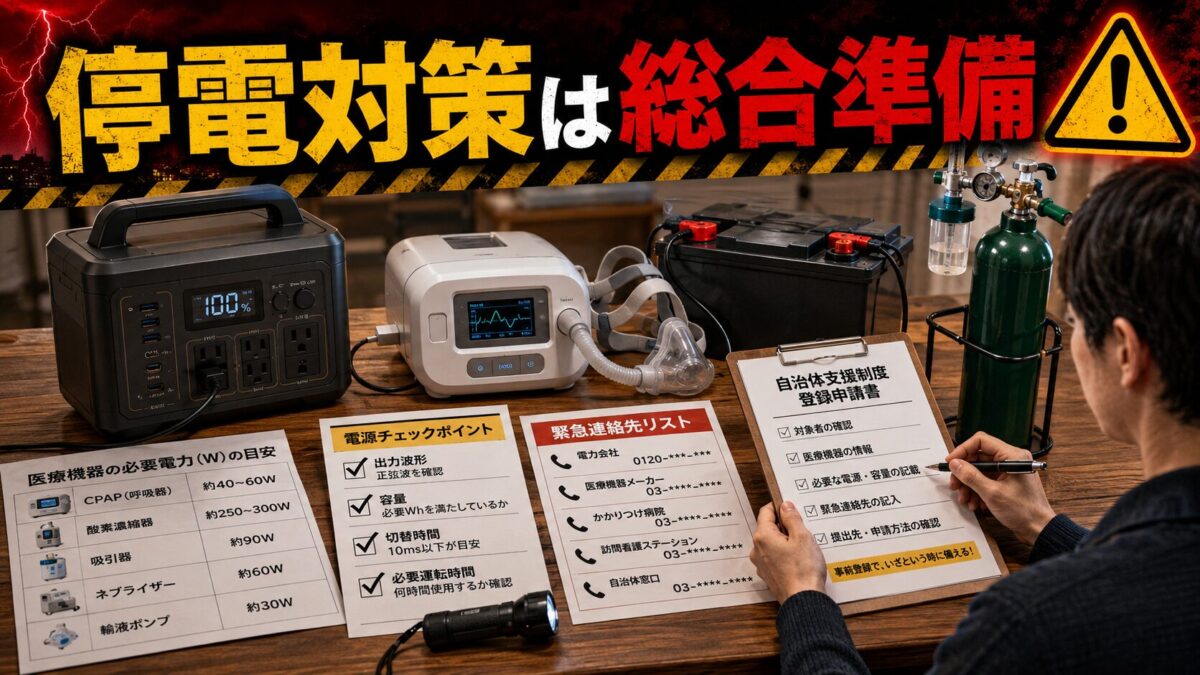 医療機器用の電源仕様と非常用品をチェックリストで確認する家庭