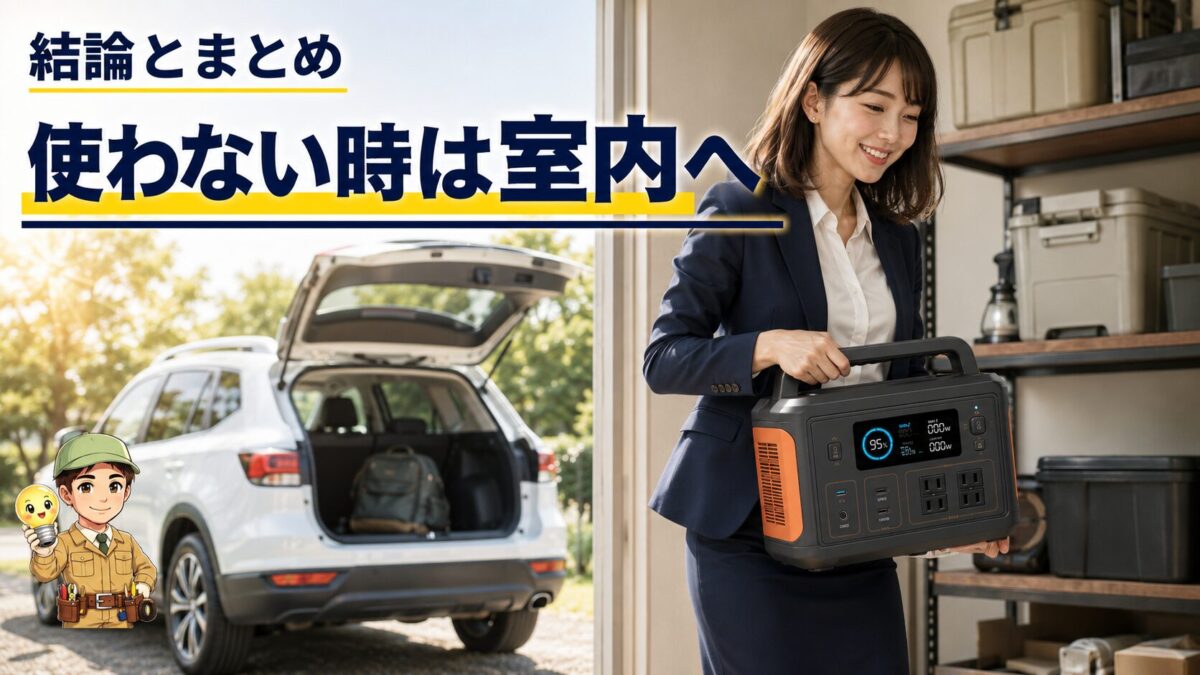 使用後のポータブル電源を車から室内へ持ち帰る安全な保管方法